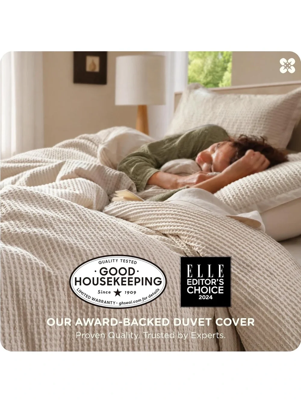 NEW Bedsure PureWoven 3 Pieces 100% Cotton Waffle Duvet Cover Set, King, Beige